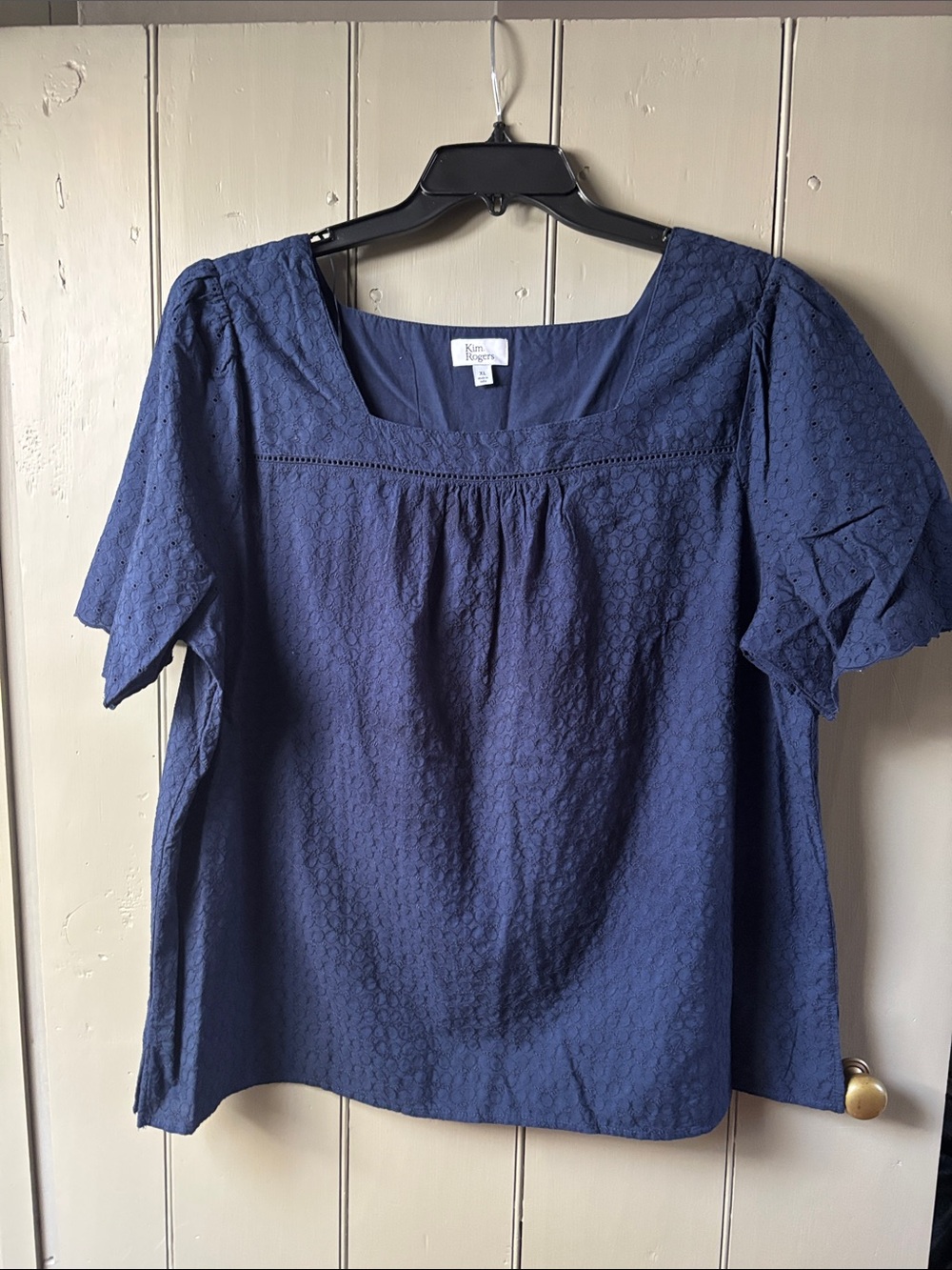 Kim Rogers Navy Eyelet Square Neck Blouse